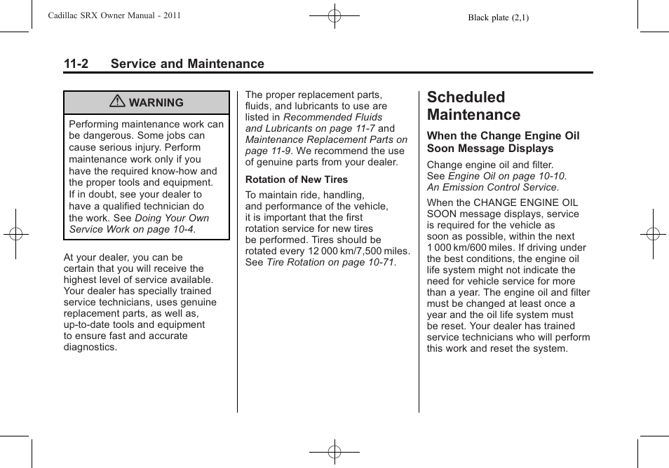 Scheduled maintenance, Scheduled maintenance -2, Scheduled | Cadillac 2011 SRX User Manual | Page 454 / 502