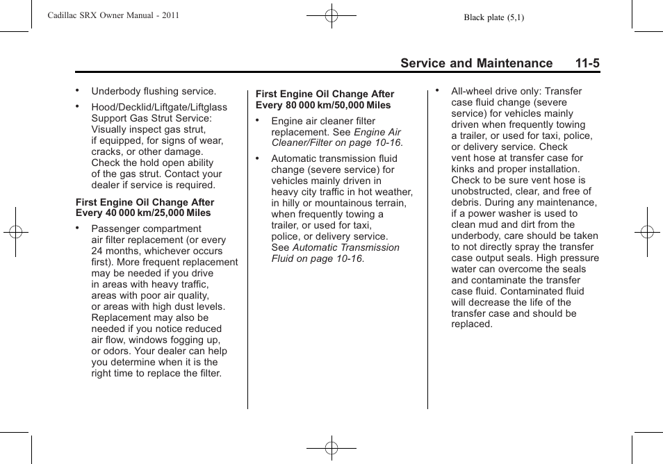 Service and maintenance 11-5 | Cadillac 2011 SRX User Manual | Page 457 / 502