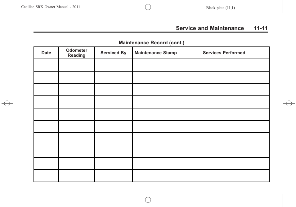 Service and maintenance 11-11 | Cadillac 2011 SRX User Manual | Page 463 / 502