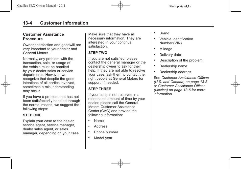 4 customer information | Cadillac 2011 SRX User Manual | Page 472 / 502