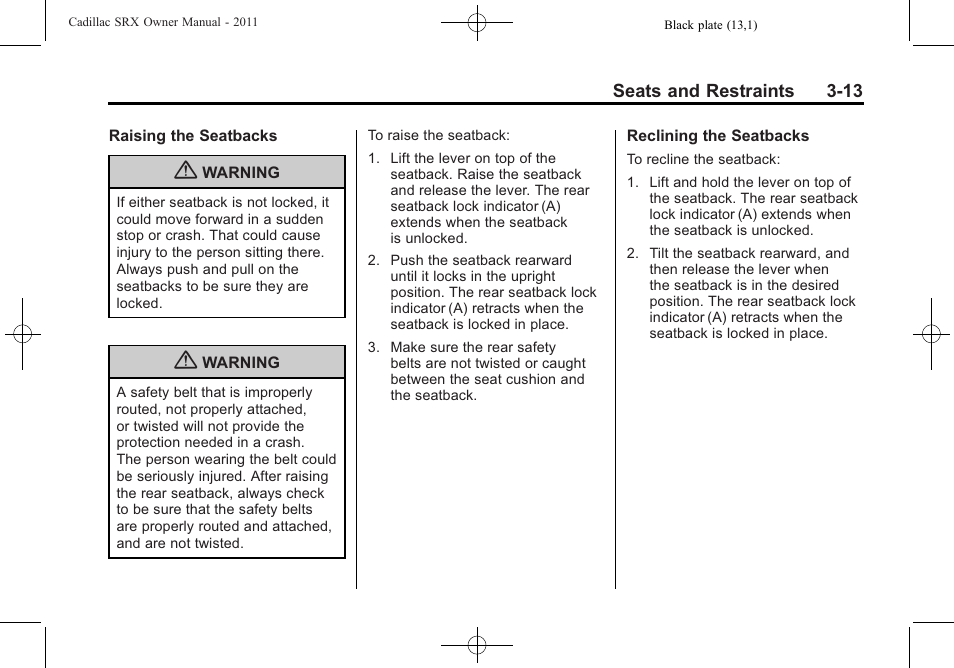 Cadillac 2011 SRX User Manual | Page 75 / 502