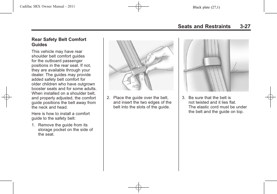 Seats and restraints 3-27 | Cadillac 2011 SRX User Manual | Page 89 / 502