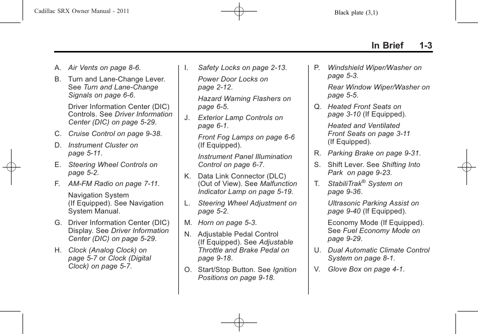 Cadillac 2011 SRX User Manual | Page 9 / 502
