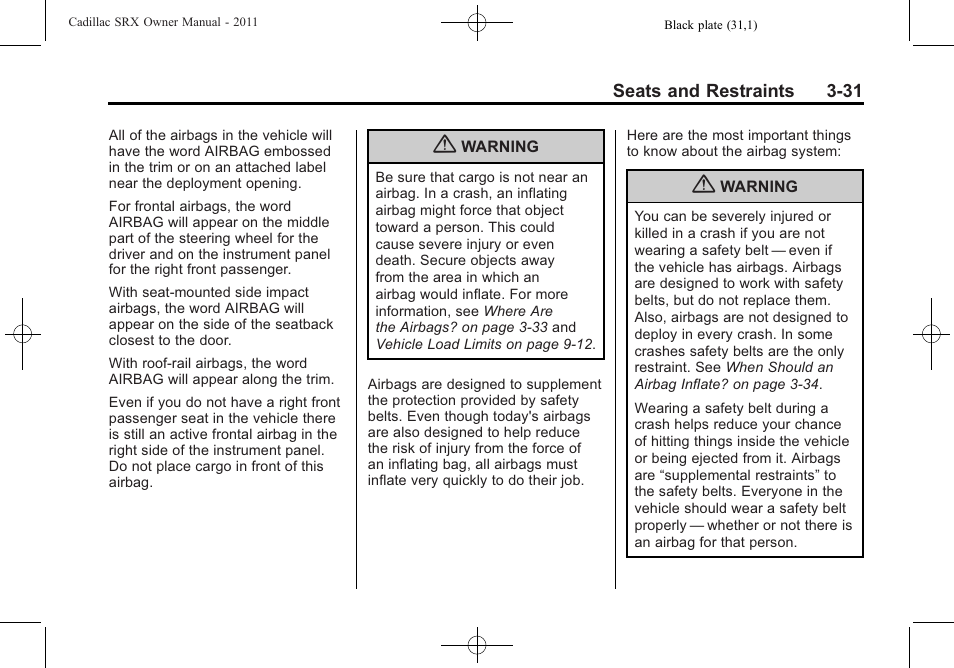Cadillac 2011 SRX User Manual | Page 93 / 502