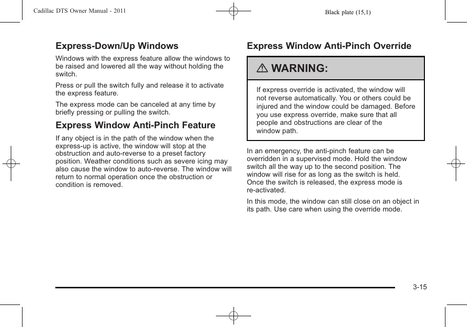 Warning | Cadillac 2011 DTS User Manual | Page 117 / 464