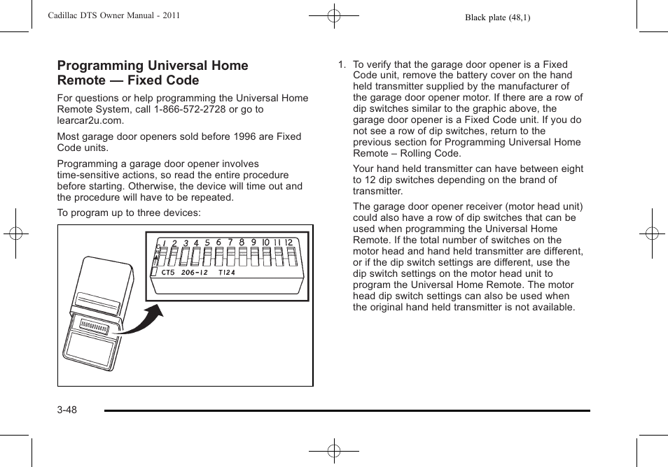 Programming universal home remote — fixed code | Cadillac 2011 DTS User Manual | Page 150 / 464