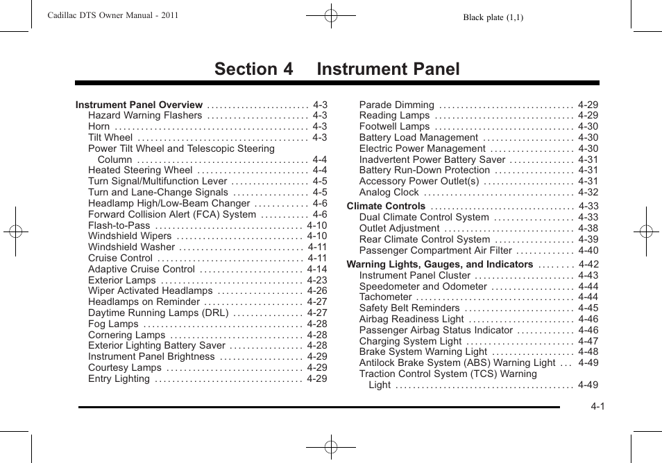 Instrument panel | Cadillac 2011 DTS User Manual | Page 159 / 464