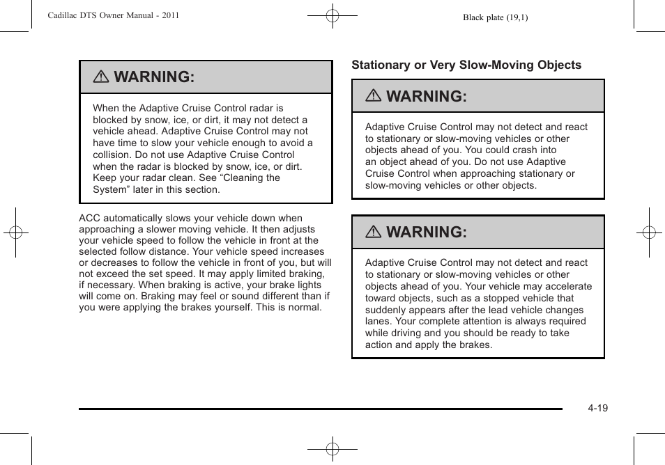 Warning | Cadillac 2011 DTS User Manual | Page 177 / 464