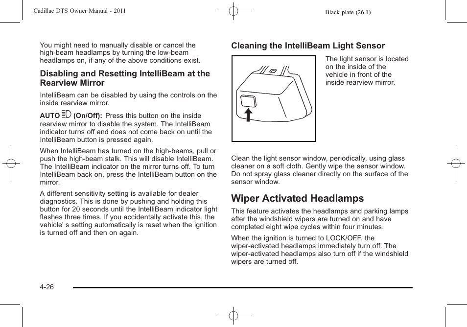 Wiper activated headlamps, Wiper activated headlamps -26 | Cadillac 2011 DTS User Manual | Page 184 / 464