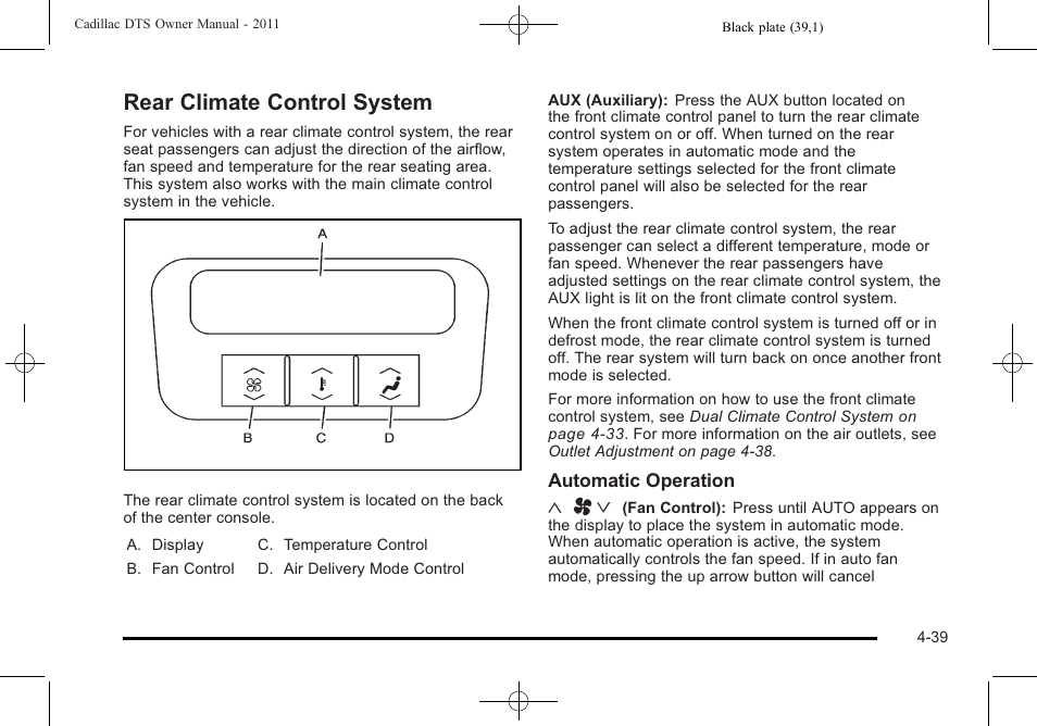 Rear climate control system, Rear climate control system -39 | Cadillac 2011 DTS User Manual | Page 197 / 464