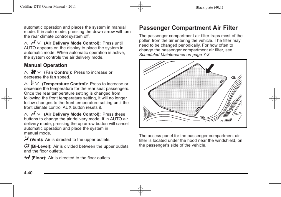 Passenger compartment air filter, Passenger compartment air filter -40 | Cadillac 2011 DTS User Manual | Page 198 / 464