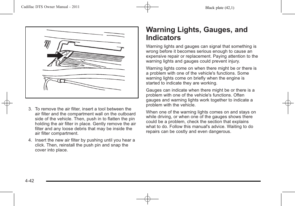 Warning lights, gauges, and indicators, Warning lights, gauges, and indicators -42 | Cadillac 2011 DTS User Manual | Page 200 / 464