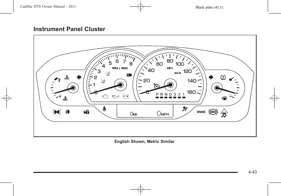 Instrument panel cluster, Instrument panel cluster -43 | Cadillac 2011 DTS User Manual | Page 201 / 464