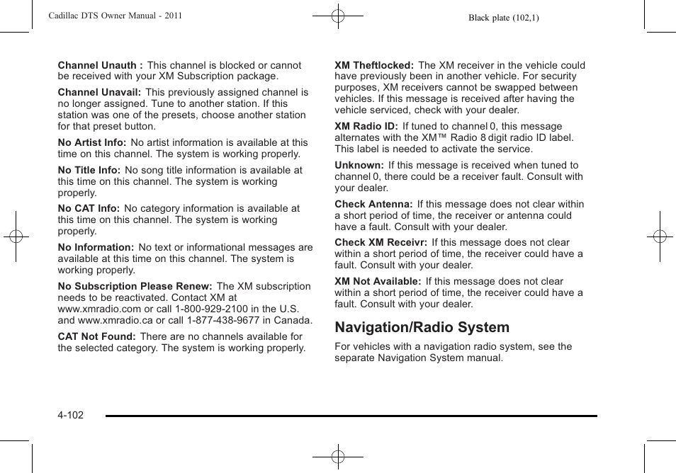 Navigation/radio system, Navigation/radio system -102 | Cadillac 2011 DTS User Manual | Page 260 / 464