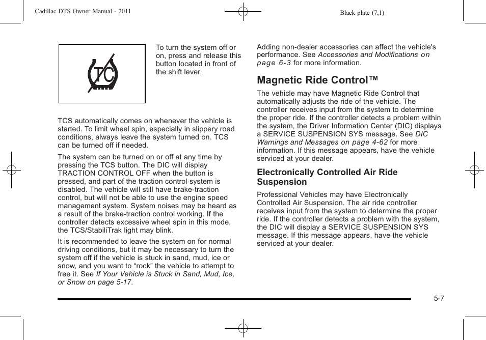 Magnetic ride control, Magnetic ride control™ -7 | Cadillac 2011 DTS User Manual | Page 277 / 464