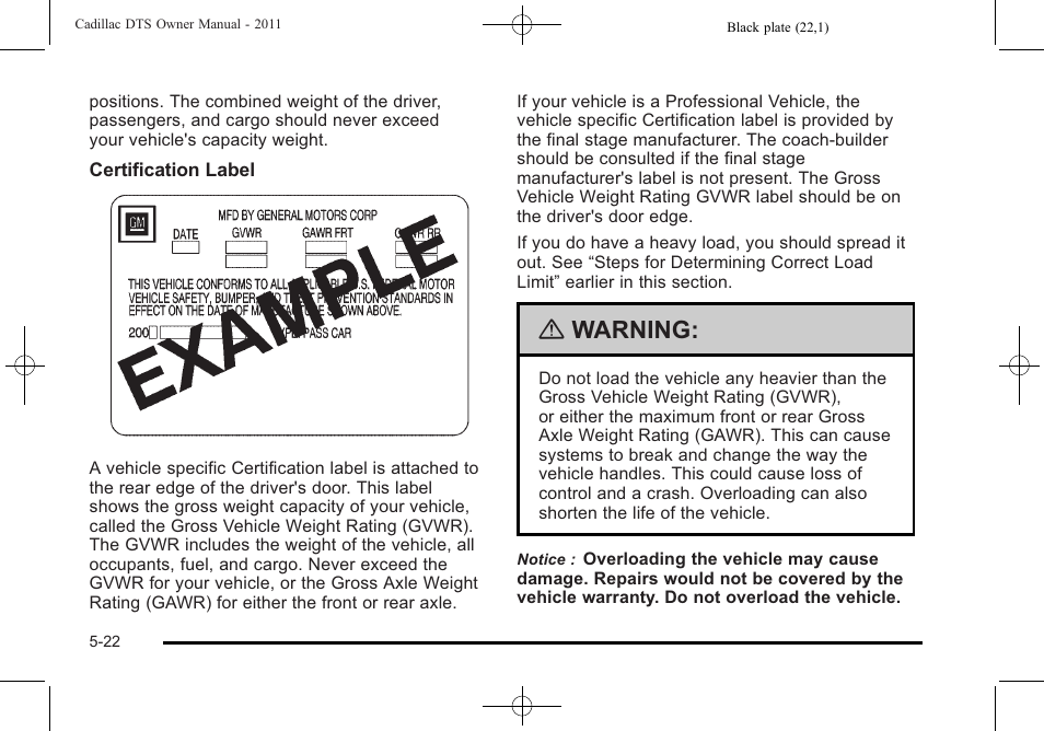 Warning | Cadillac 2011 DTS User Manual | Page 292 / 464