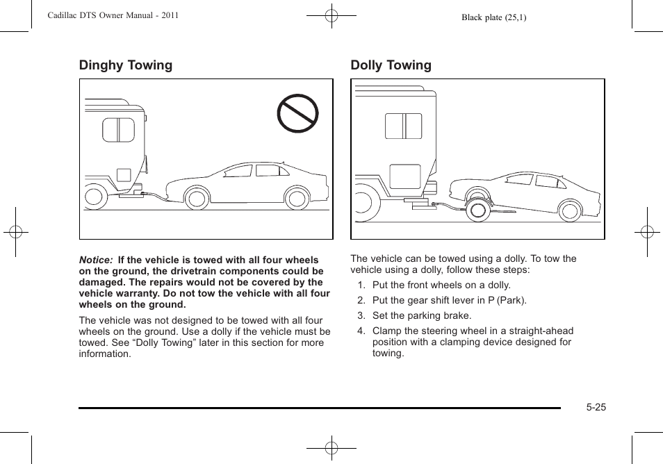 Dinghy towing, Dolly towing | Cadillac 2011 DTS User Manual | Page 295 / 464