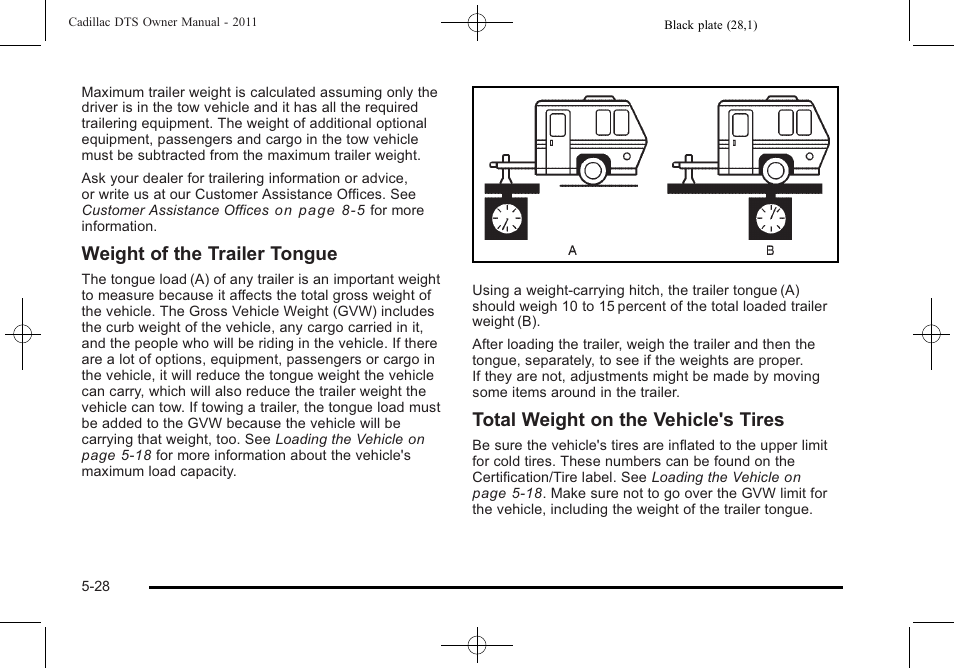 Weight of the trailer tongue, Total weight on the vehicle's tires | Cadillac 2011 DTS User Manual | Page 298 / 464