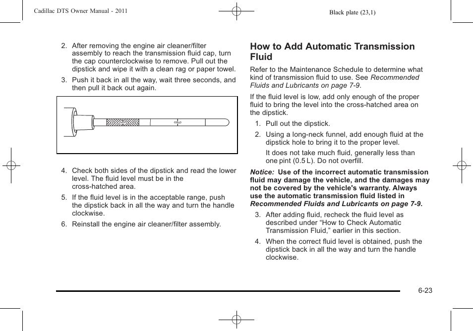 How to add automatic transmission fluid | Cadillac 2011 DTS User Manual | Page 325 / 464