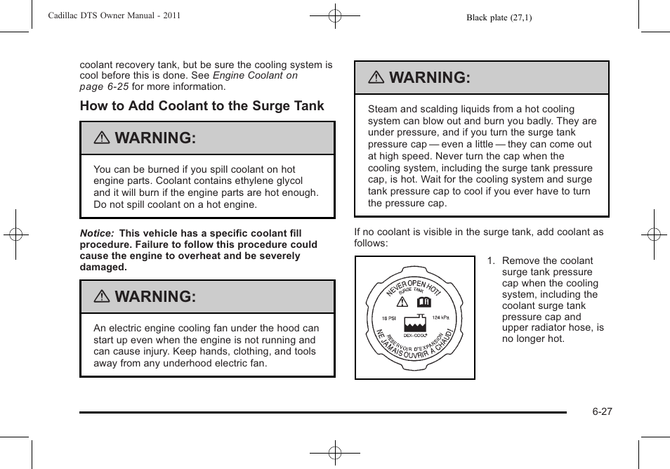Warning | Cadillac 2011 DTS User Manual | Page 329 / 464