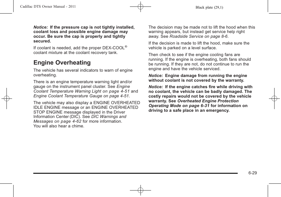 Engine overheating, Engine overheating -29 | Cadillac 2011 DTS User Manual | Page 331 / 464