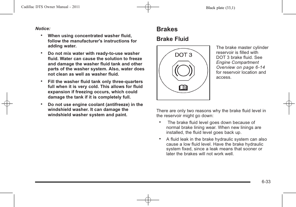 Brakes, Brakes -33, Brake fluid | Cadillac 2011 DTS User Manual | Page 335 / 464