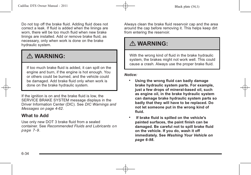 Warning | Cadillac 2011 DTS User Manual | Page 336 / 464