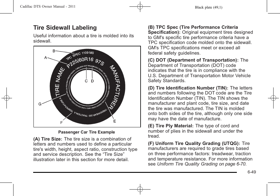 Tire sidewall labeling, Tire sidewall labeling -49 | Cadillac 2011 DTS User Manual | Page 351 / 464