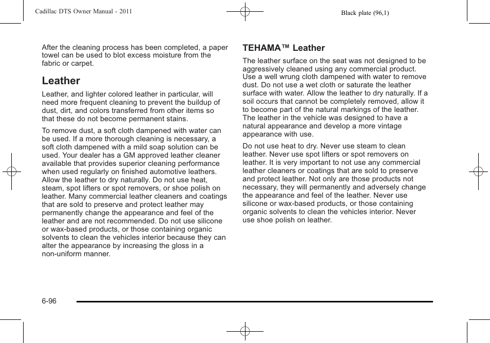 Leather, Leather -96 | Cadillac 2011 DTS User Manual | Page 398 / 464