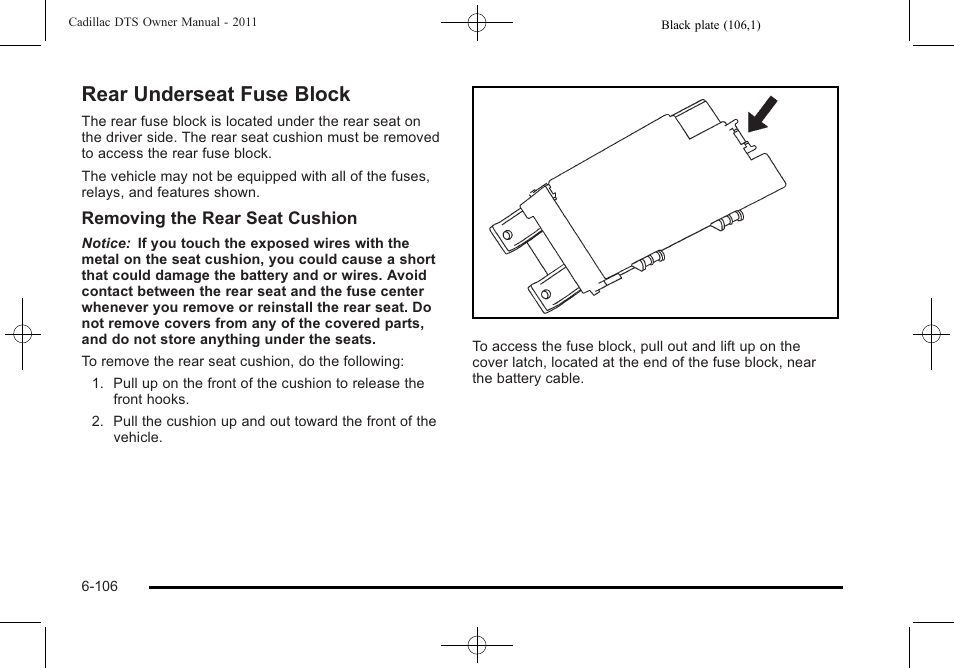 Rear underseat fuse block, Rear underseat fuse block -106 | Cadillac 2011 DTS User Manual | Page 408 / 464