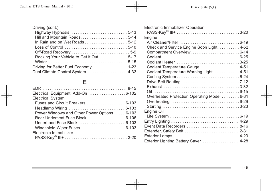 Index_e | Cadillac 2011 DTS User Manual | Page 453 / 464