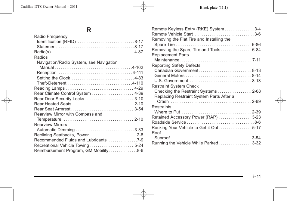 Index_r | Cadillac 2011 DTS User Manual | Page 459 / 464