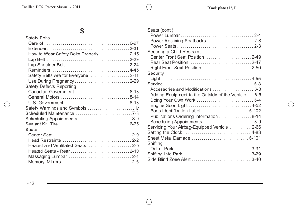 Index_s | Cadillac 2011 DTS User Manual | Page 460 / 464