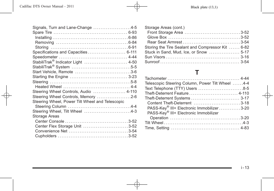 Index_t | Cadillac 2011 DTS User Manual | Page 461 / 464