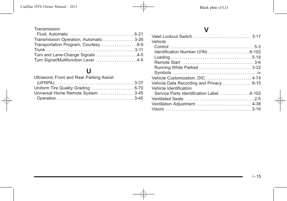 Index_u, Index_v | Cadillac 2011 DTS User Manual | Page 463 / 464