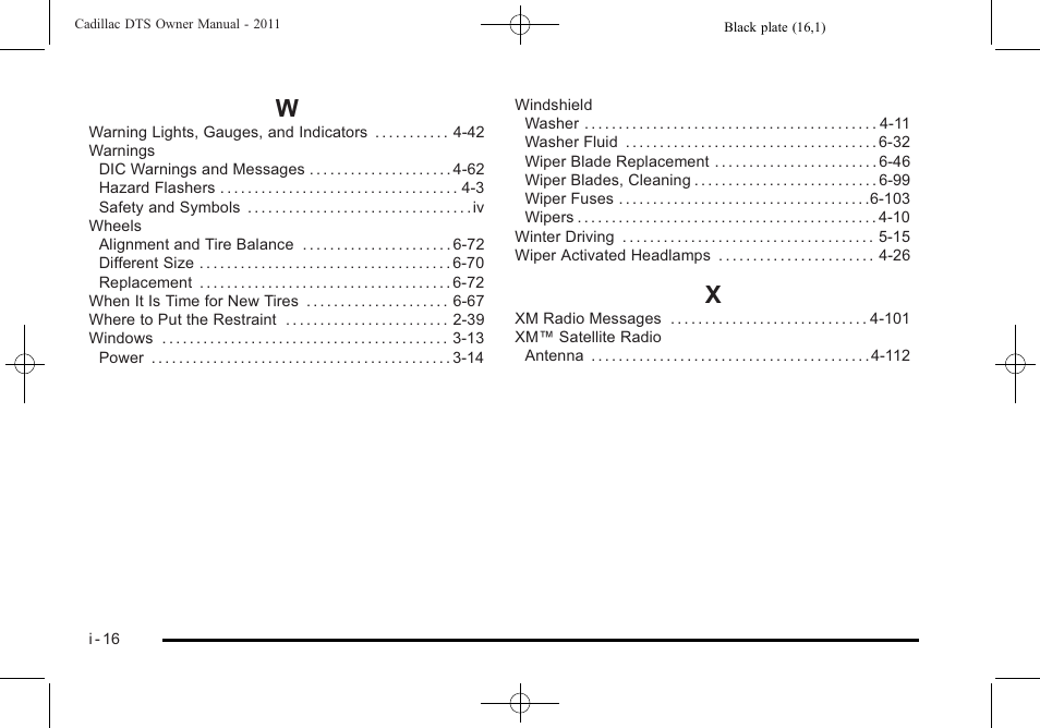 Index_w, Index_x | Cadillac 2011 DTS User Manual | Page 464 / 464