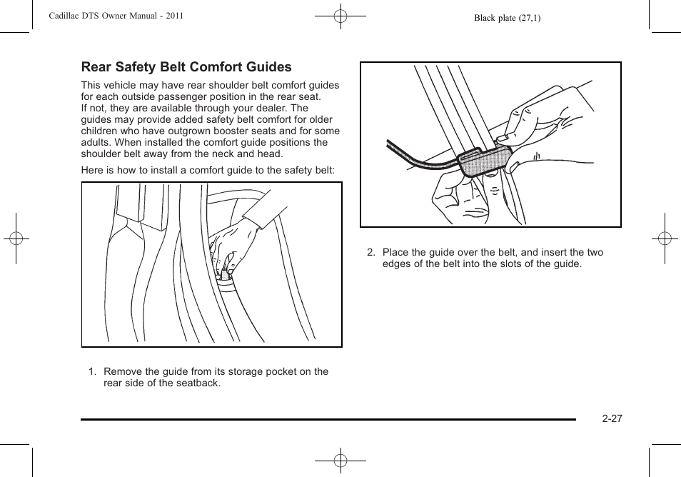 Rear safety belt comfort guides | Cadillac 2011 DTS User Manual | Page 59 / 464
