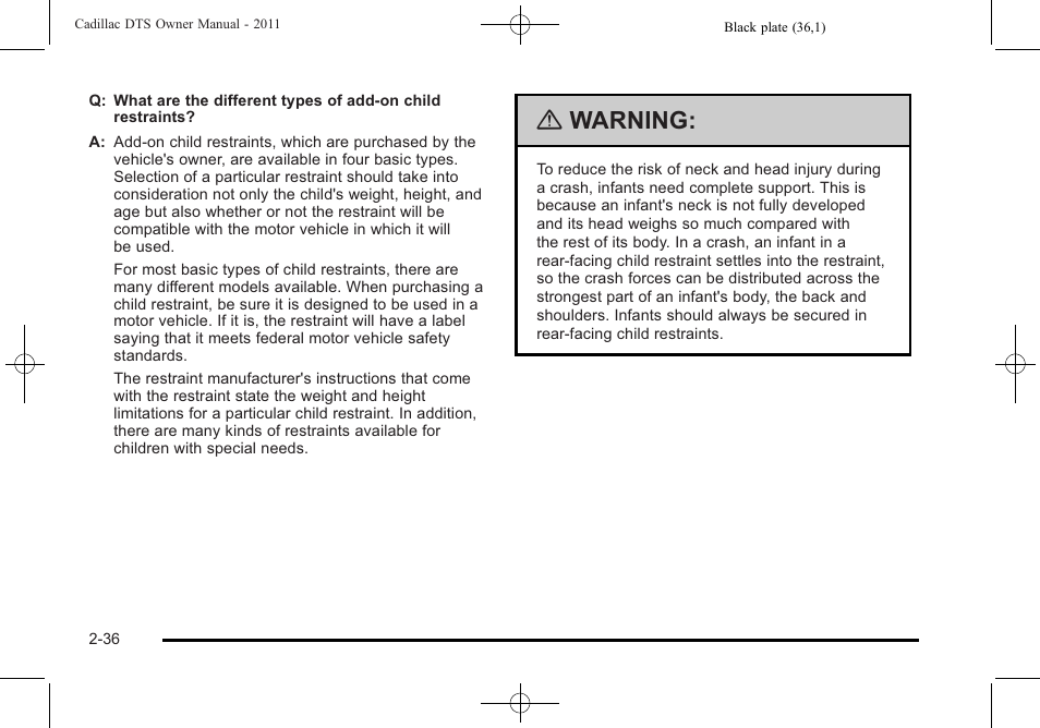 Warning | Cadillac 2011 DTS User Manual | Page 68 / 464