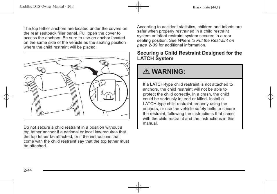 Warning | Cadillac 2011 DTS User Manual | Page 76 / 464