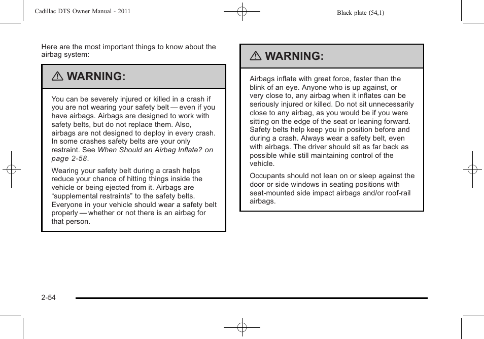 Warning | Cadillac 2011 DTS User Manual | Page 86 / 464