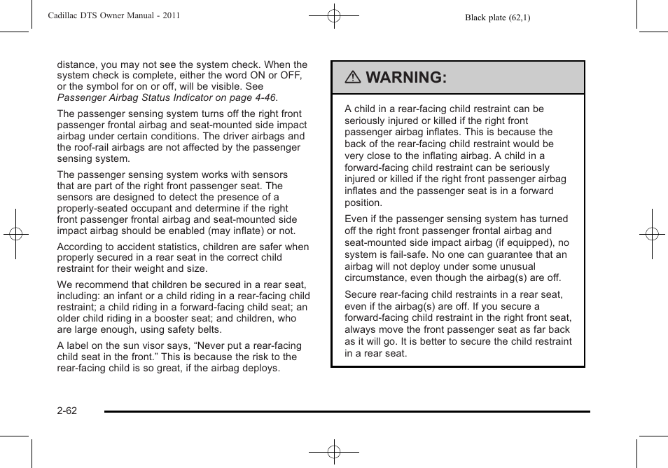 Warning | Cadillac 2011 DTS User Manual | Page 94 / 464