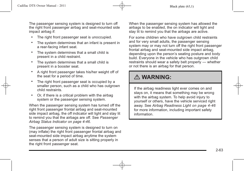 Warning | Cadillac 2011 DTS User Manual | Page 95 / 464