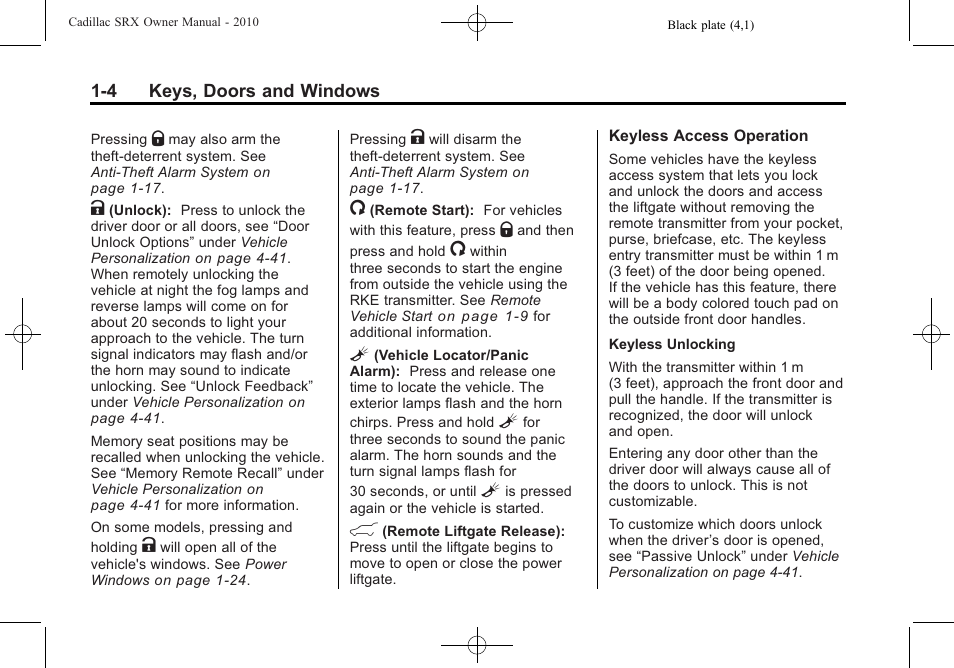 Cadillac 2010 SRX User Manual | Page 10 / 468