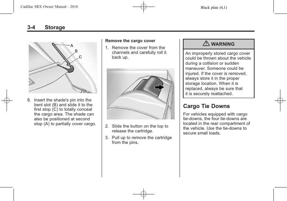 Cargo tie downs, Cargo tie downs -4 | Cadillac 2010 SRX User Manual | Page 100 / 468