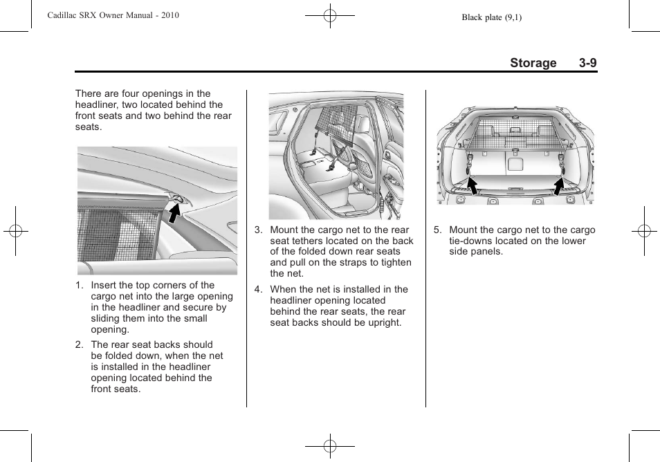 Storage 3-9 | Cadillac 2010 SRX User Manual | Page 105 / 468