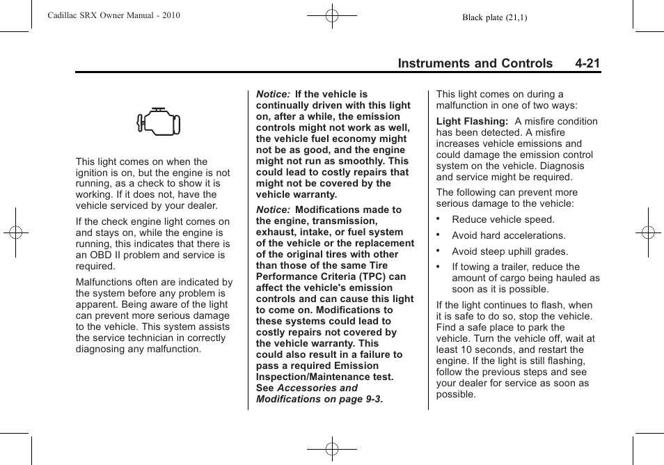 Instruments and controls 4-21 | Cadillac 2010 SRX User Manual | Page 129 / 468