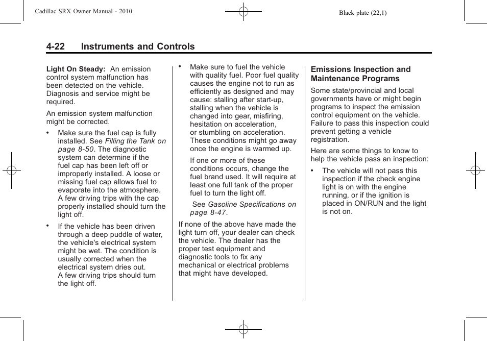 22 instruments and controls | Cadillac 2010 SRX User Manual | Page 130 / 468