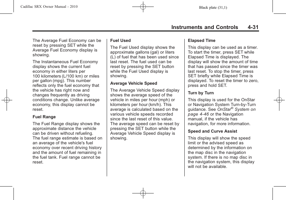Instruments and controls 4-31 | Cadillac 2010 SRX User Manual | Page 139 / 468