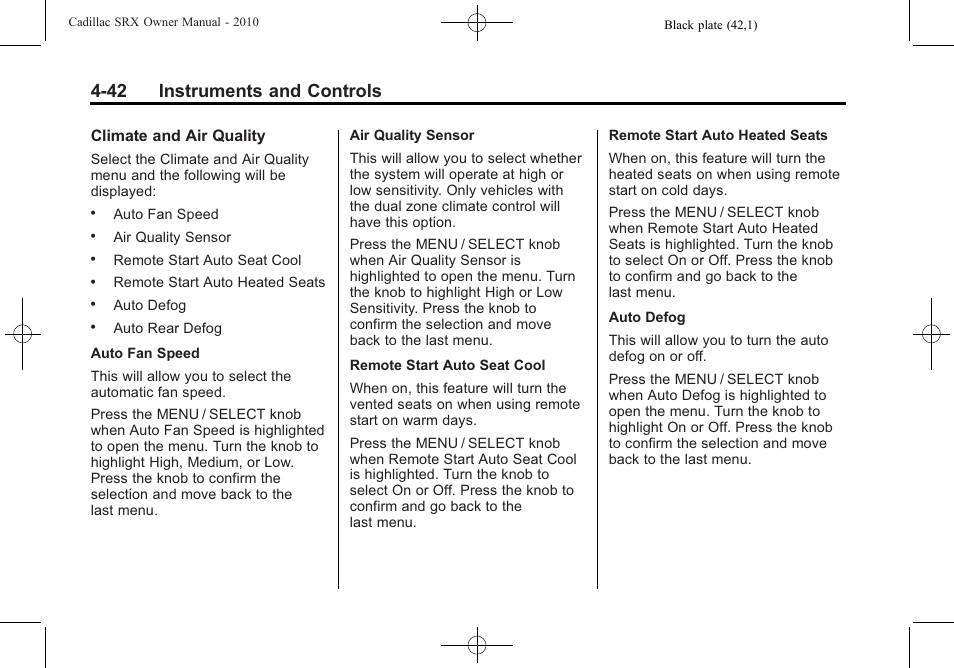 42 instruments and controls | Cadillac 2010 SRX User Manual | Page 150 / 468