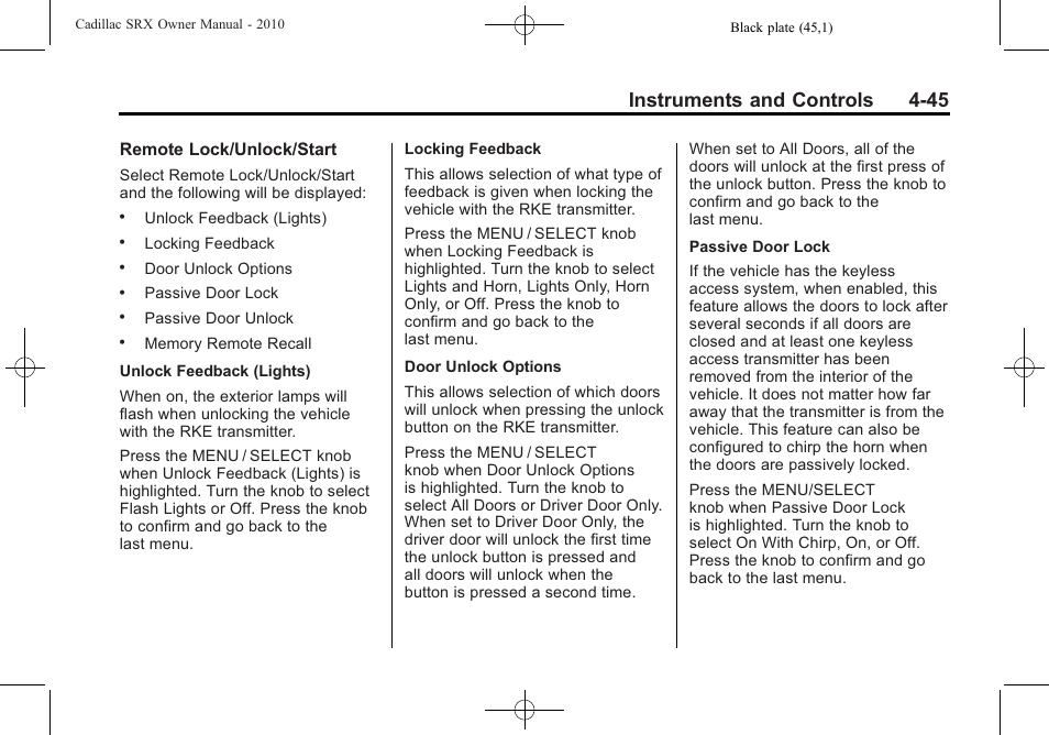Instruments and controls 4-45 | Cadillac 2010 SRX User Manual | Page 153 / 468